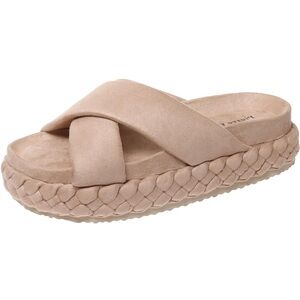 Pierre Dumas Mali Platform Slide, Cross Strap, Platform Footbed, Nude, Sz.9 NEW